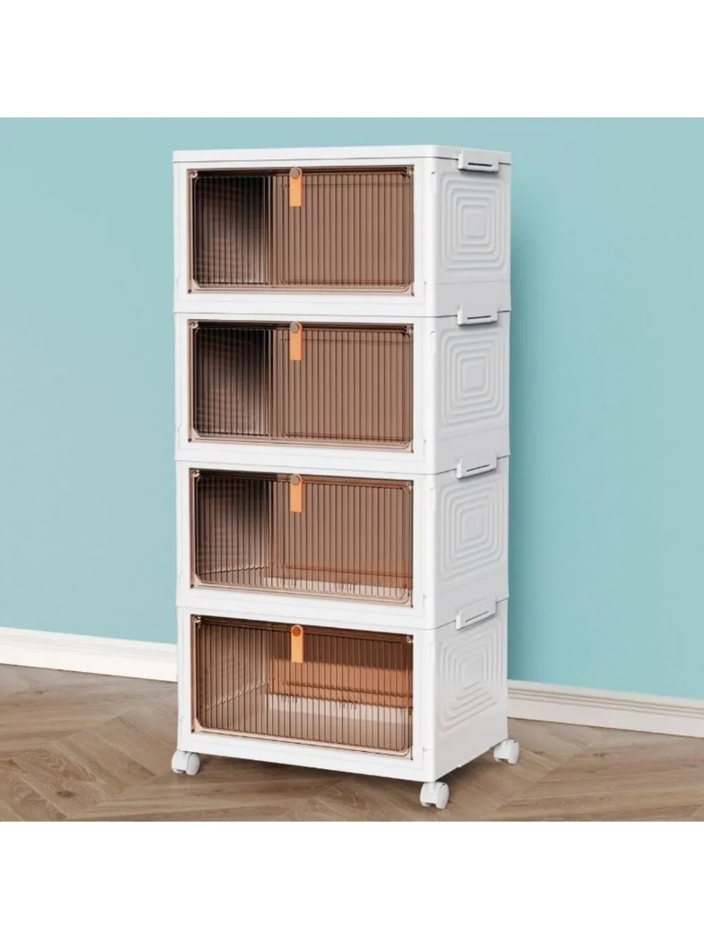 Stackable 4-Tier Plastic Storage Bins with Lids - 23QT Organizing Solution